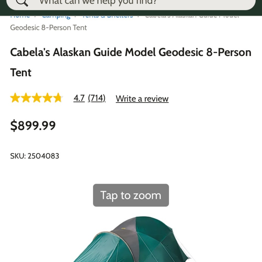 Cabela's Green and Gray Geodesic Tent